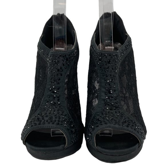 deb Black Rhinestone Lace Open Toe Stiletto Booties - Picture 2 of 13